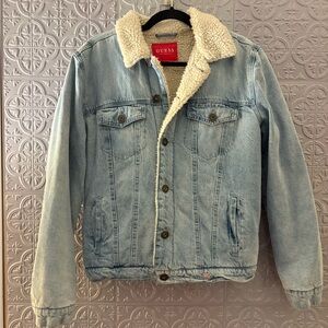 Guess Sherpa-Lined Denim Trucker Jacket | Size M